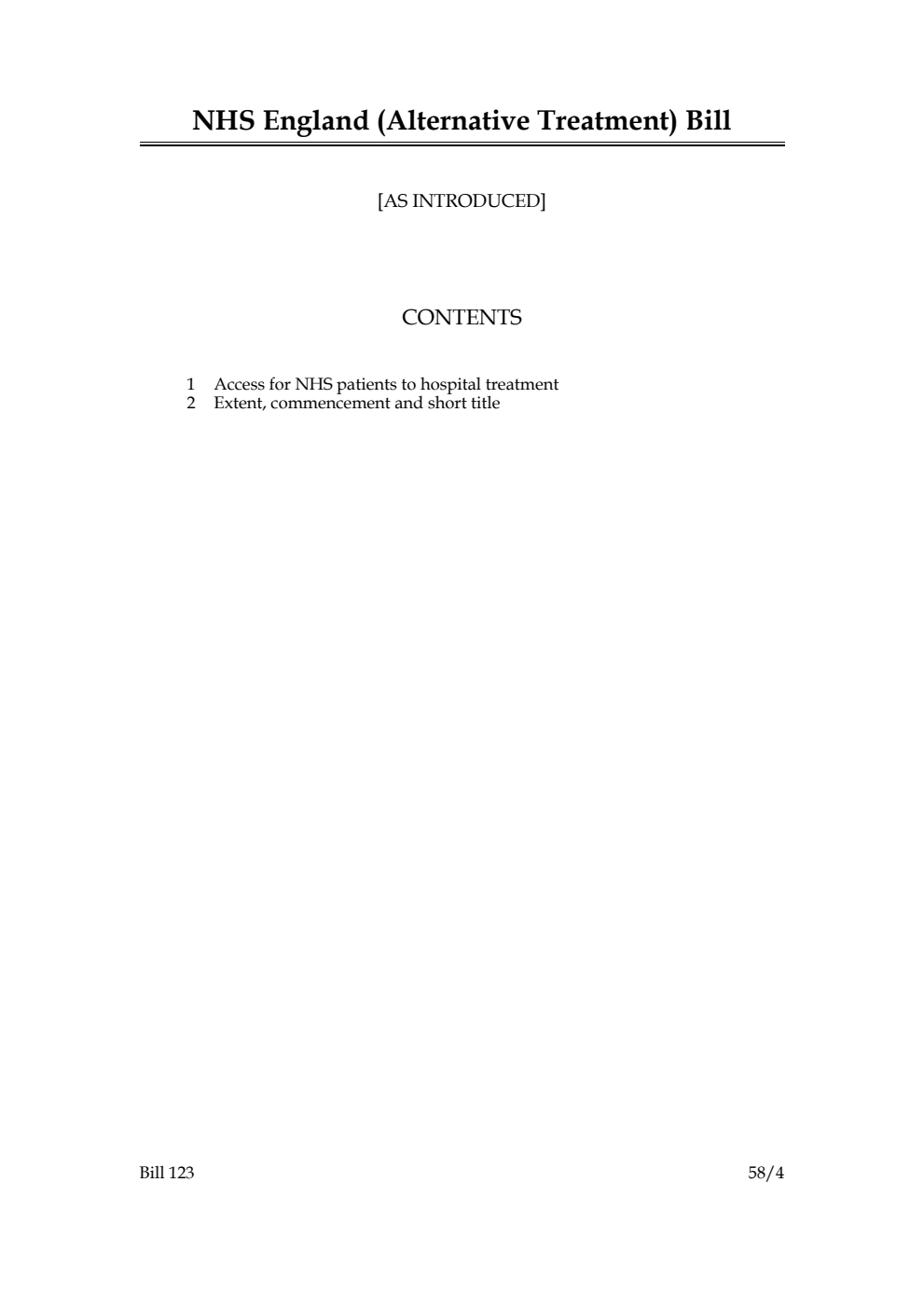 NHS England (Alternative Treatment) Bill