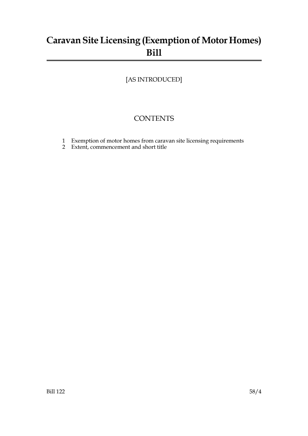 Caravan Site Licensing (Exemption of Motor Homes) Bill