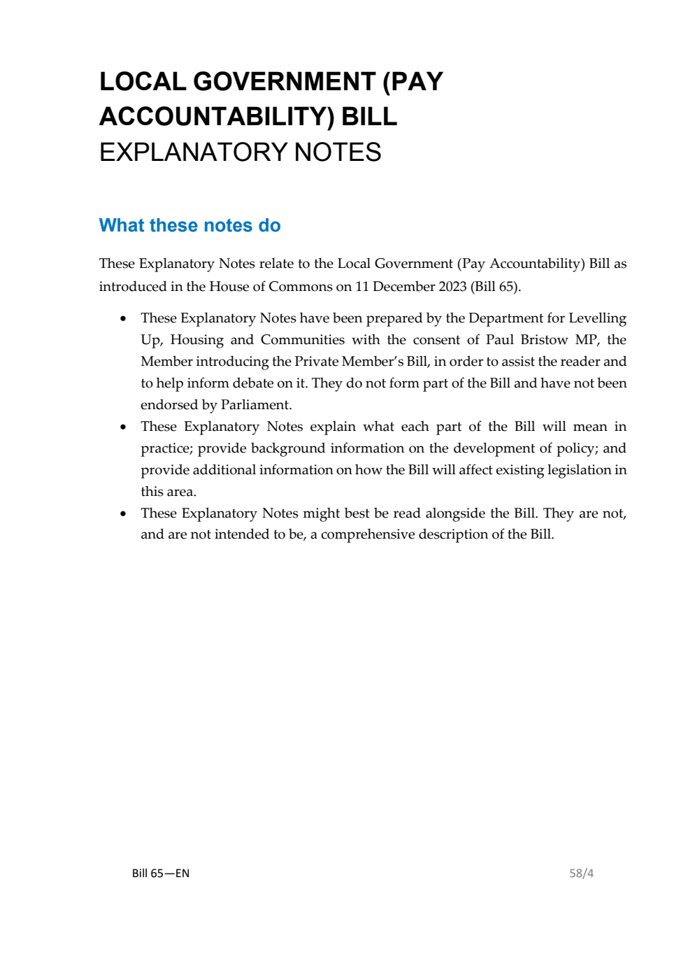 Local Government (Pay Accountability) Bill Explanatory Notes