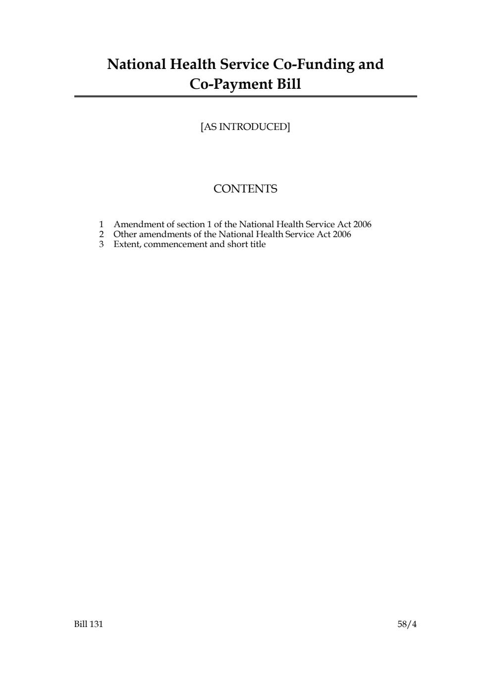 National Health Service Co-Funding and Co-Payment Bill