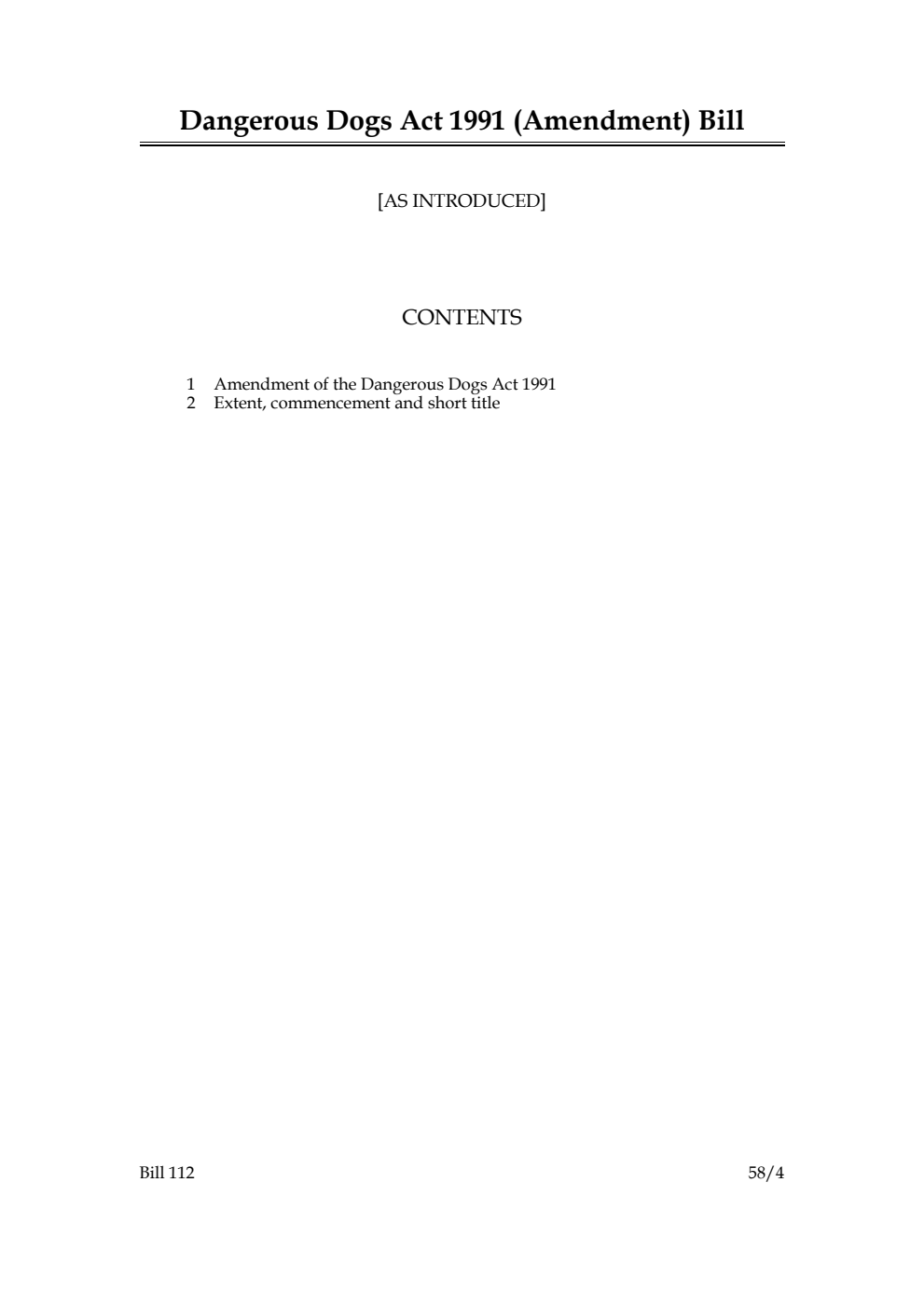 Dangerous Dogs Act 1991 (Amendment) Bill