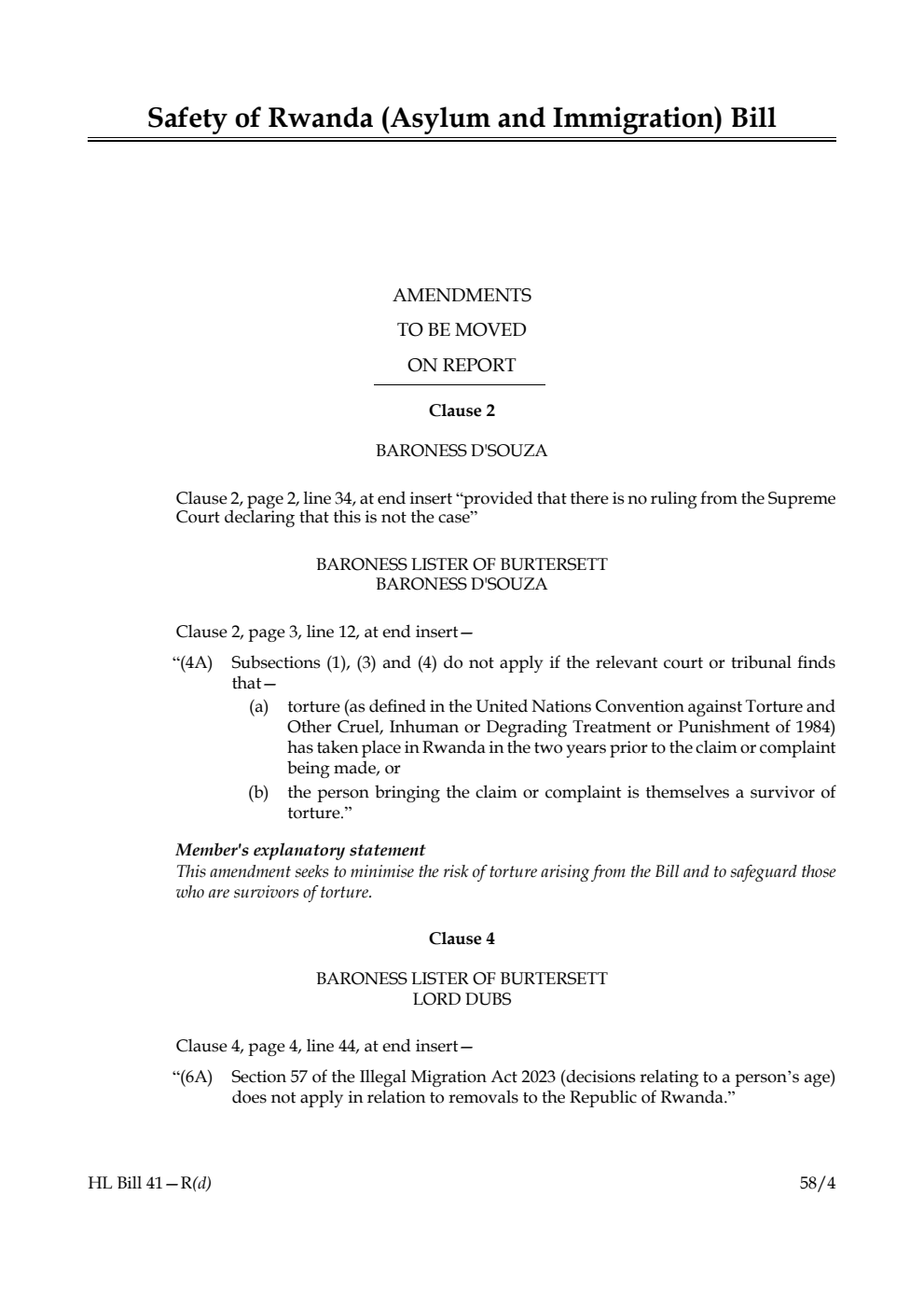 Safety of Rwanda (Asylum and Immigration) Bill Amendments to be moved on report