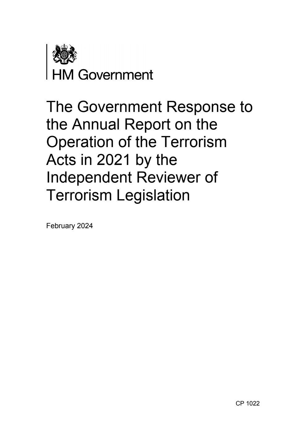 The Government Response to the Annual Report on the Operation of the Terrorism Acts in 2021 by the Independent Reviewer of Terrorism Legislation