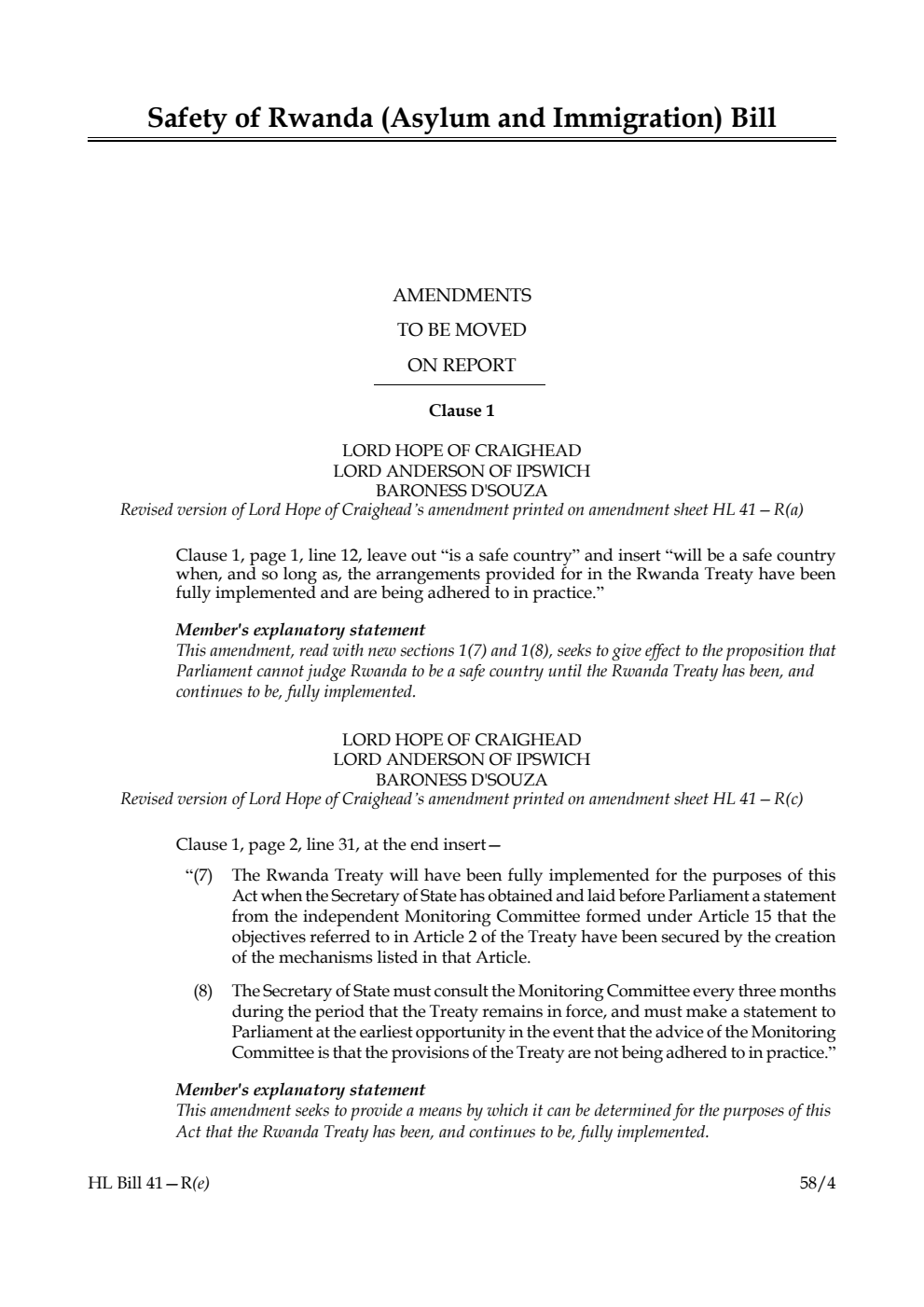 Safety of Rwanda (Asylum and Immigration) Bill Amendments to be moved on report