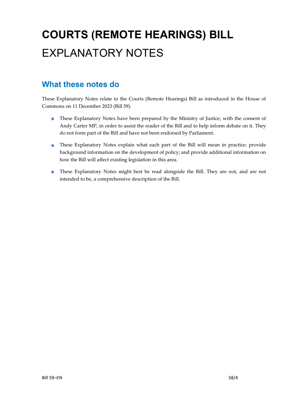 Courts (Remote Hearings) Bill Explanatory Notes