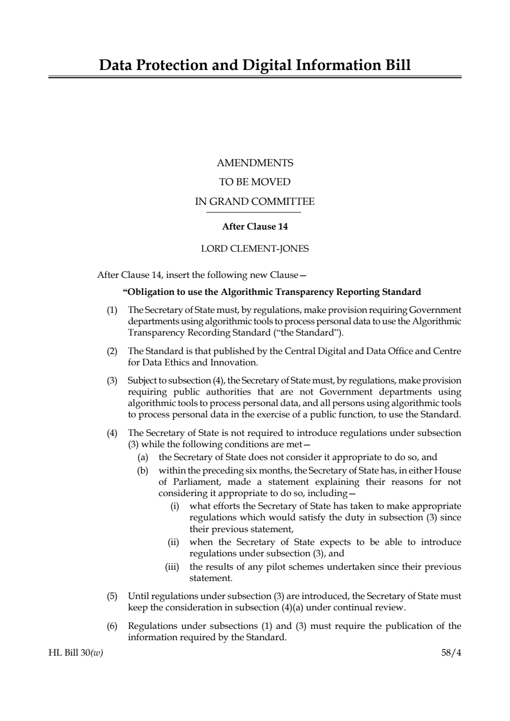 Data Protection and Digital Information Bill Amendments to be moved in Grand Committee