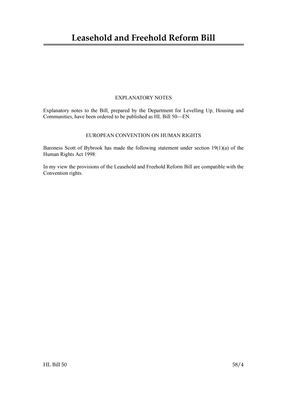 Leasehold and Freehold Reform Bill