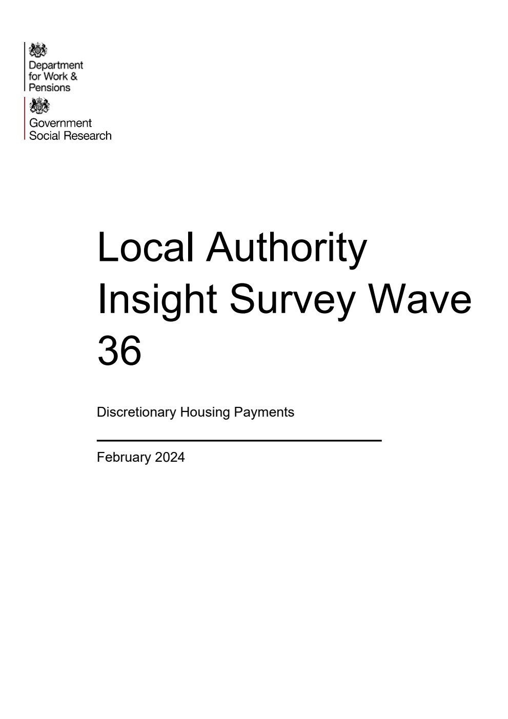 Research Report 1047 Local Authority Insight Survey Wave 36. Discretionary Housing Payments