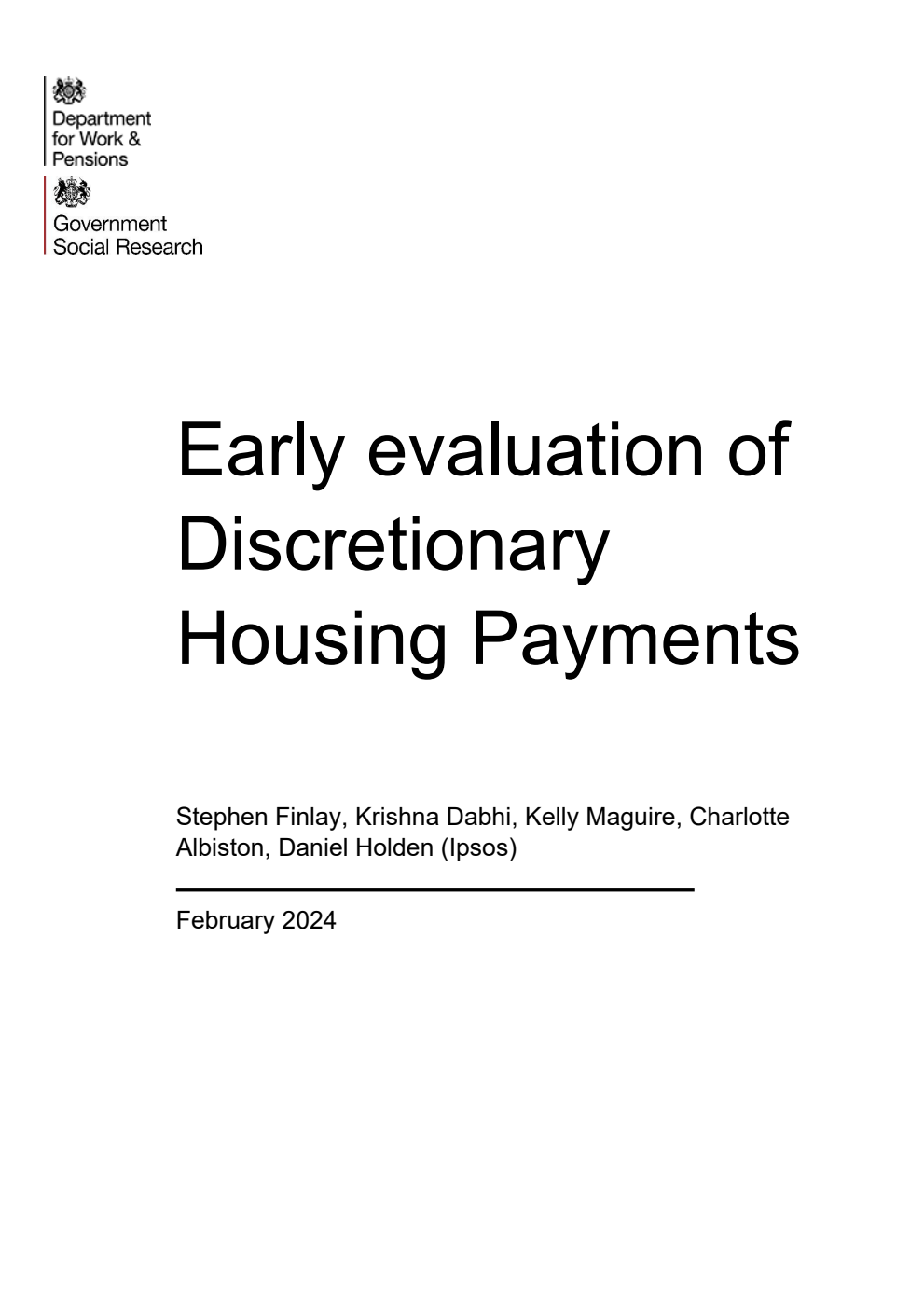 Ad hoc Research Report 87 Early evaluation of Discretionary Housing Payments