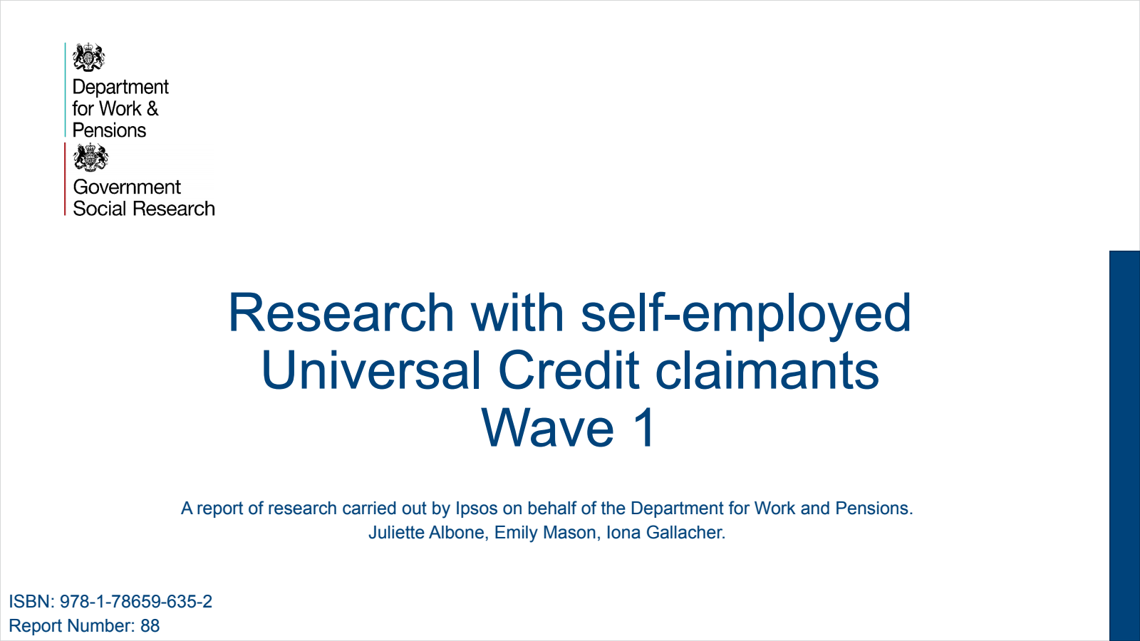 Ad hoc Research Report 88 Research with self-employed Universal Credit claimants - Wave 1
