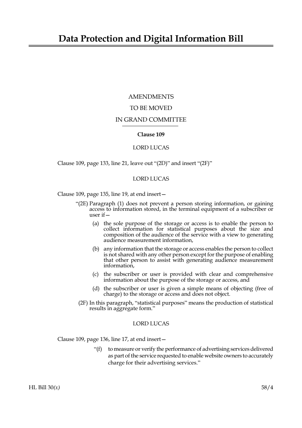 Data Protection and Digital Information Bill Amendments to be moved in Grand Committee