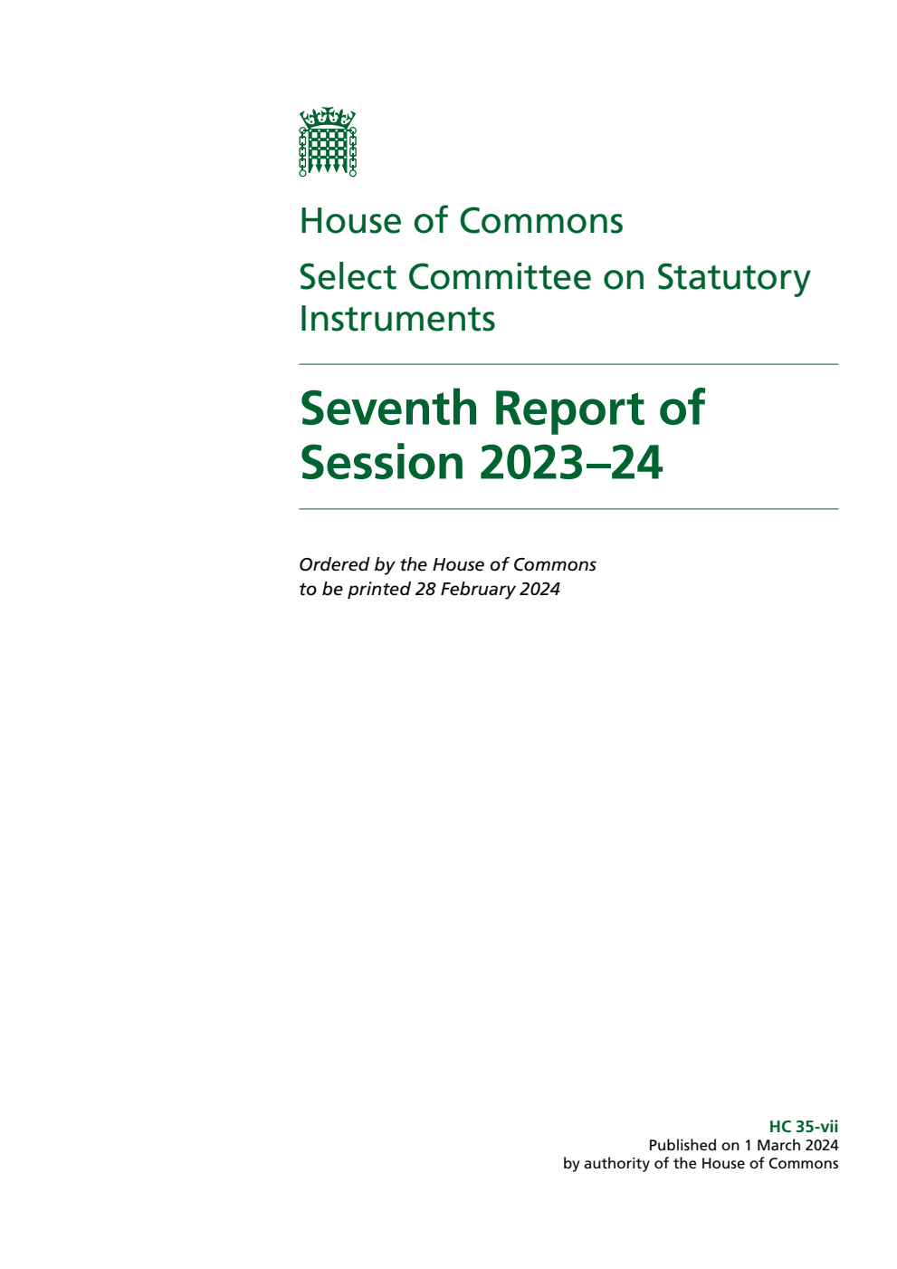 Statutory Instruments Committee 7th Report of Session 2023-24