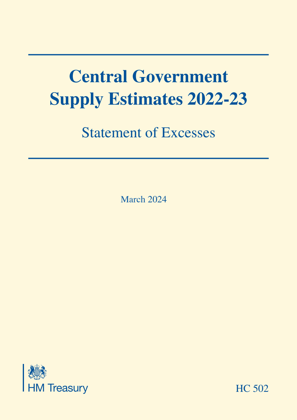 Central Government Supply Estimates 2022-23: Statement of Excesses for the year ending 31 March 2023