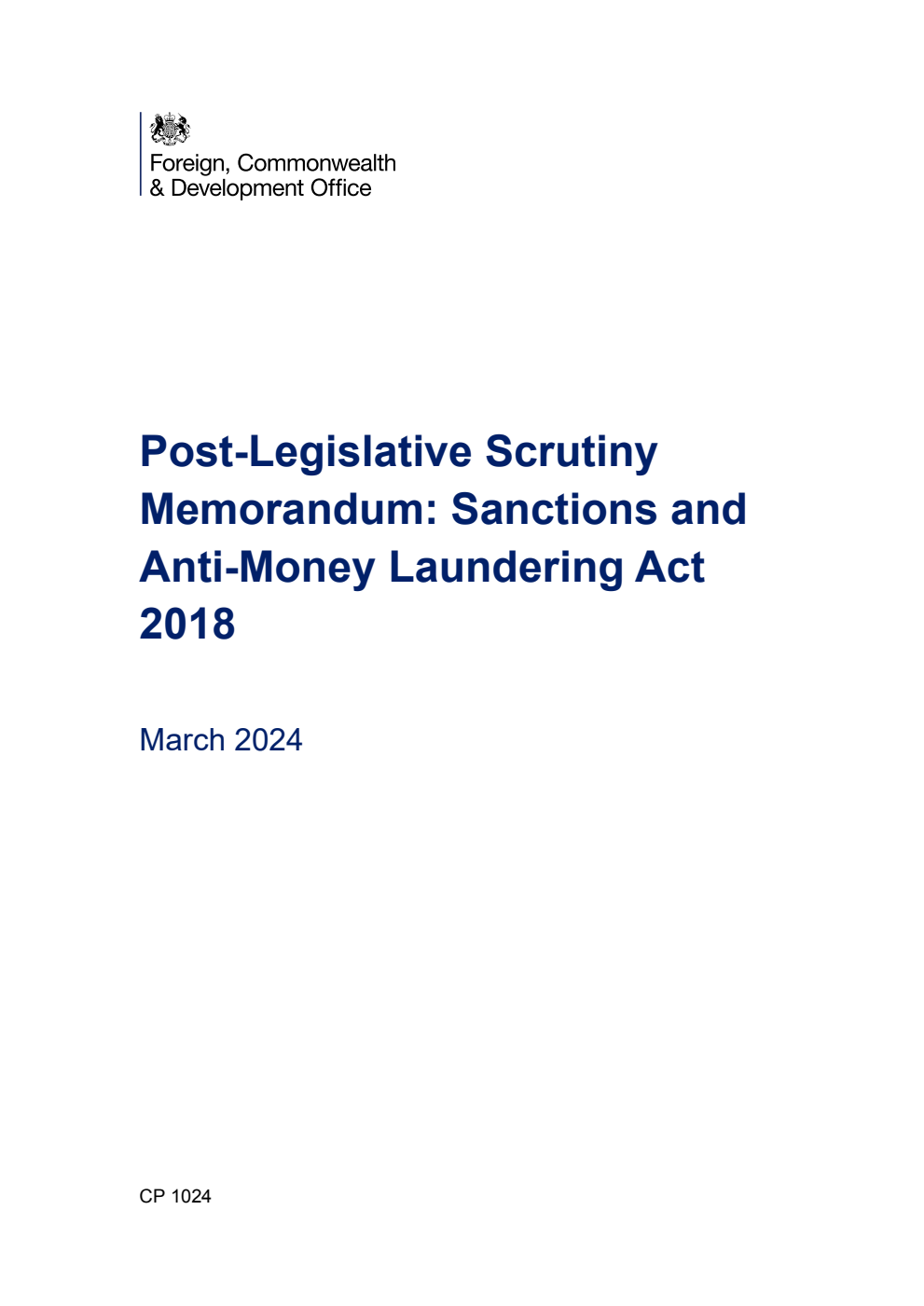 Post-Legislative Scrutiny Memorandum: Sanctions and Anti-Money Laundering Act 2018