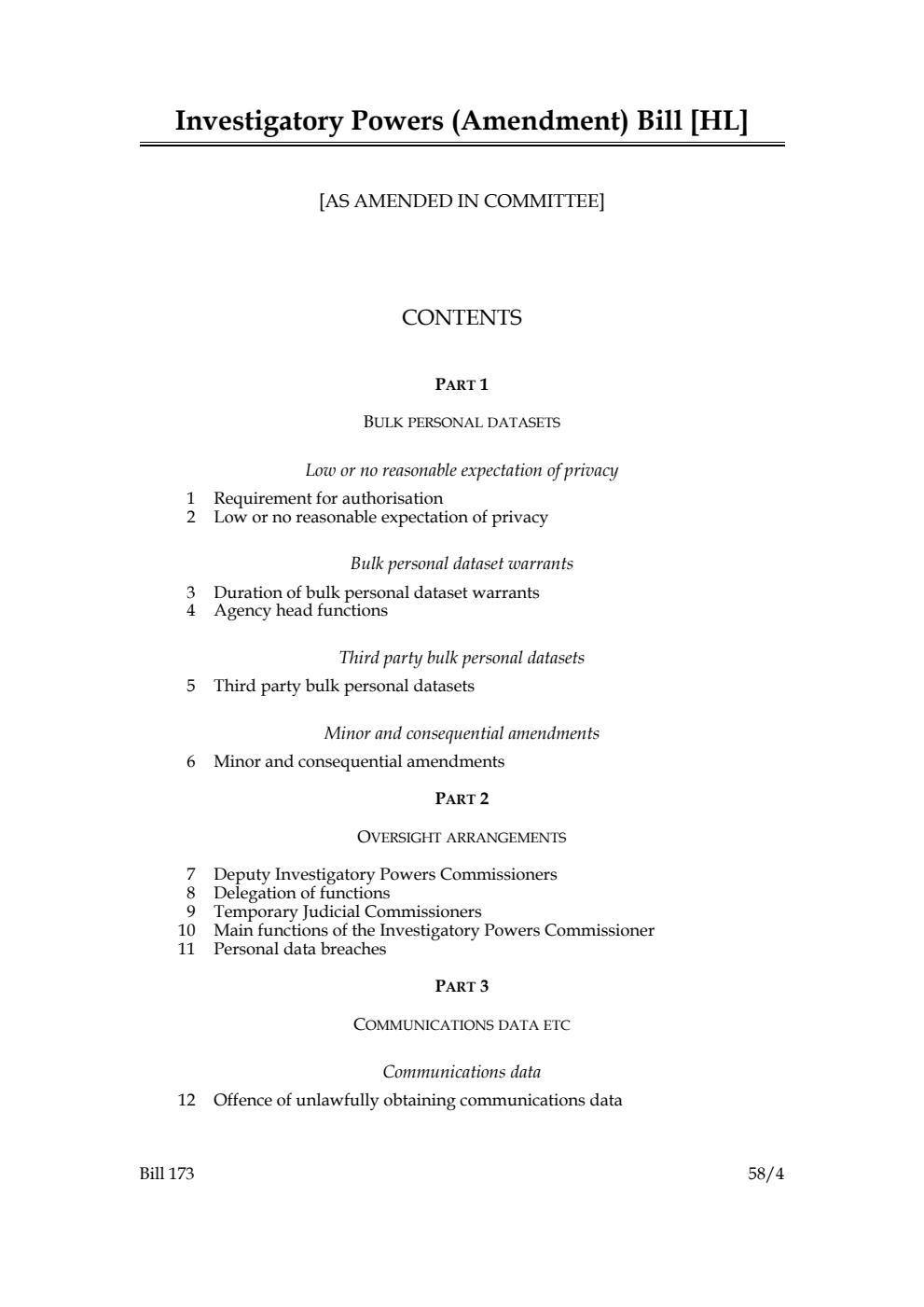 Investigatory Powers (Amendment) Bill [as amended in Committee]