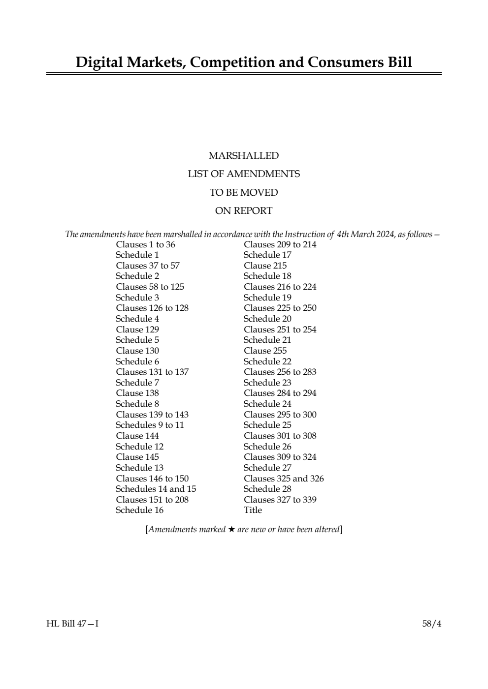 Digital Markets, Competition and Consumers Bill Marshalled List of amendments to be moved on report