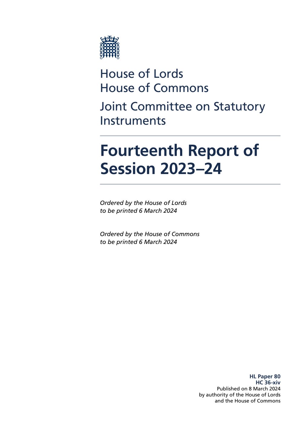 Joint Committee on Statutory Instruments 14th Report of Session 2023-24