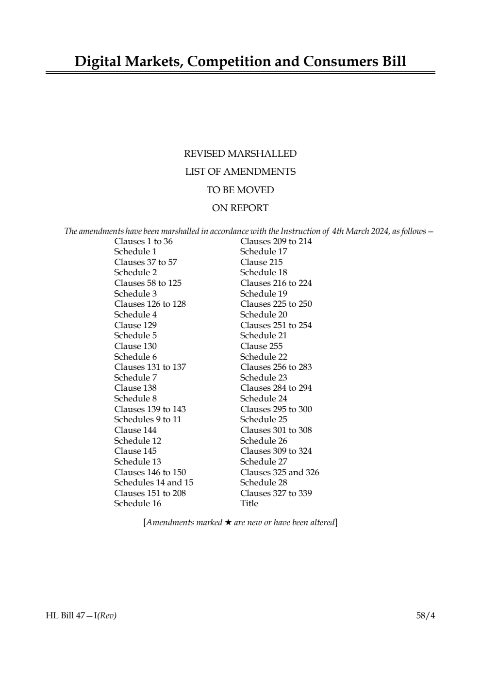 Digital Markets, Competition and Consumers Bill Revised Marshalled List of amendments to be moved on report