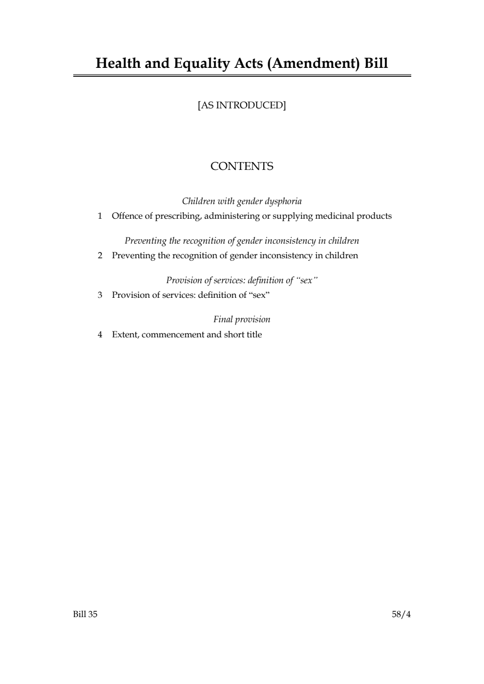 Health and Equality Acts (Amendment) Bill