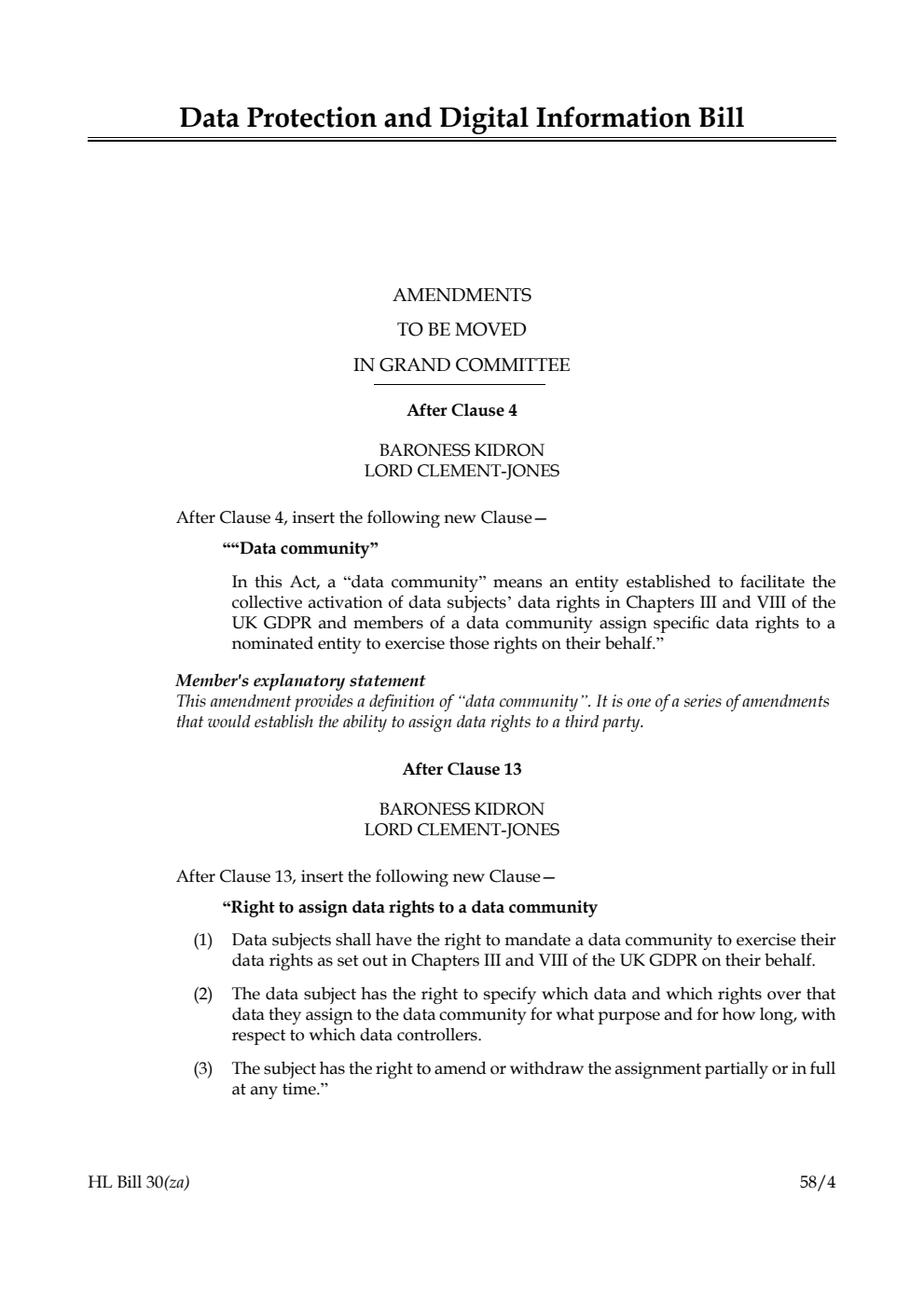 Data Protection and Digital Information Bill Amendments to be moved in Grand Committee