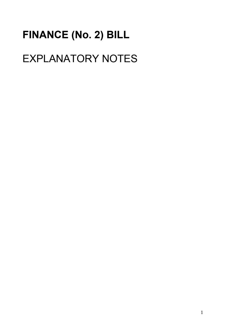 Finance (No. 2) Bill Explanatory Notes