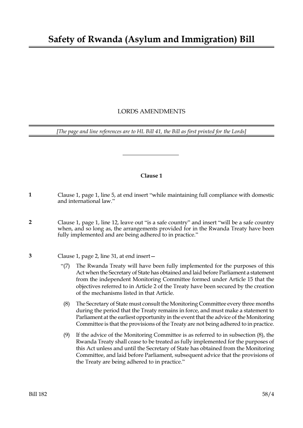 Safety of Rwanda (Asylum and Immigration) Bill Lords Amendments