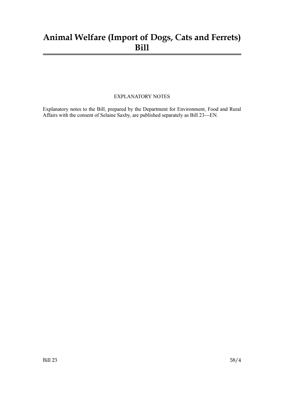 Animal Welfare (Import of Dogs, Cats and Ferrets) Bill