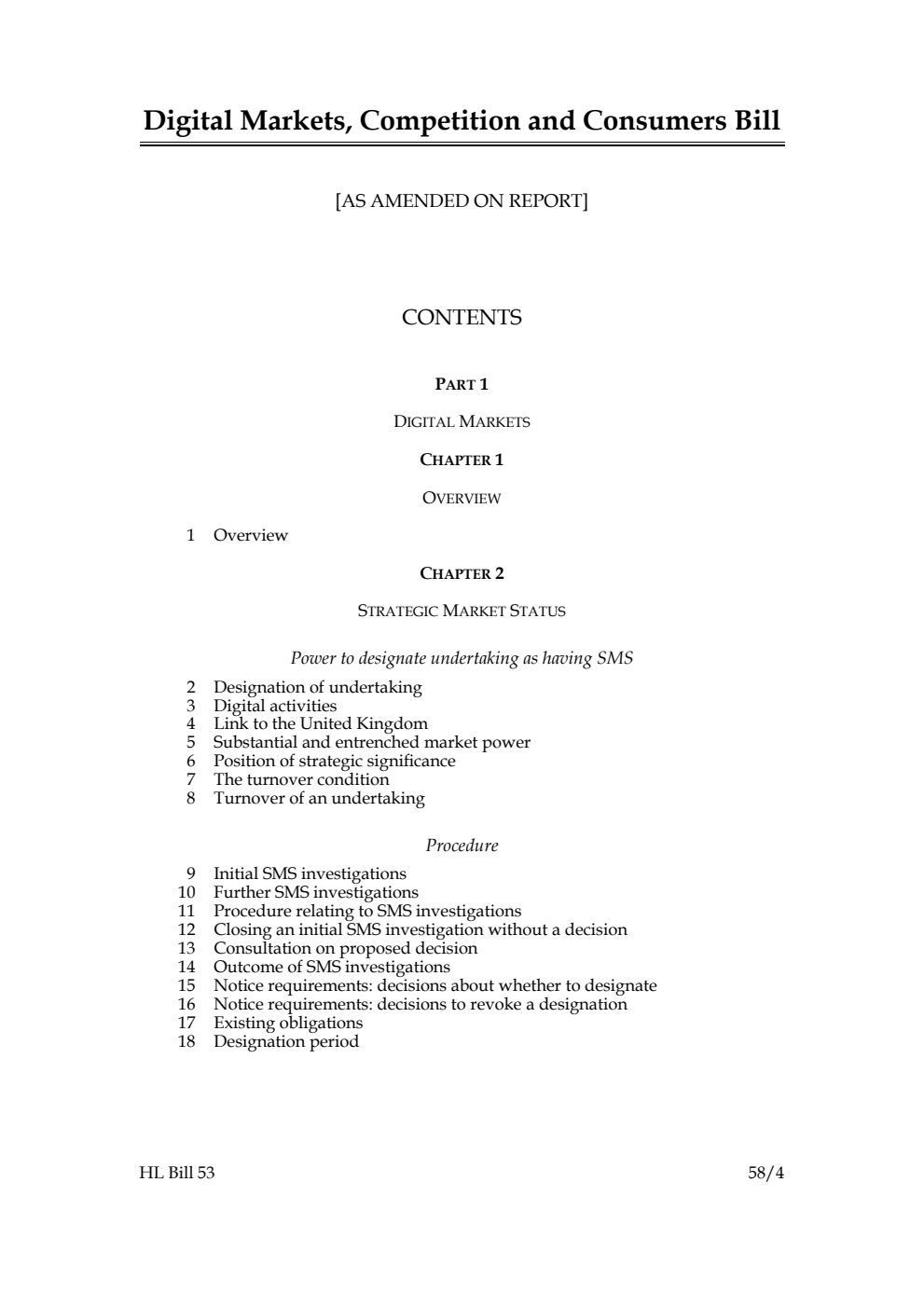 Digital Markets, Competition and Consumers Bill [as amended on Report]