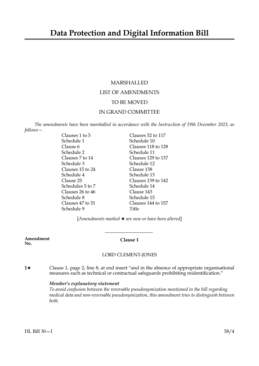 Data Protection and Digital Information Bill Marshalled List of amendments to be moved in Grand Committee