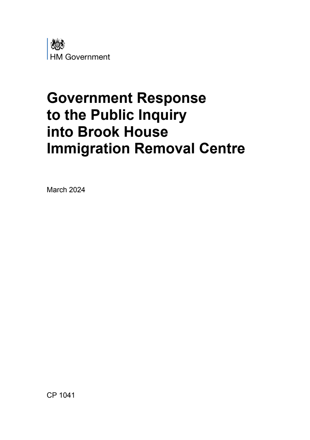 Government Response to the Public Inquiry into Brook House Immigration Removal Centre