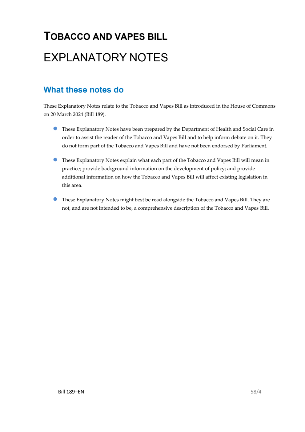 Tobacco and Vapes Bill Explanatory Notes