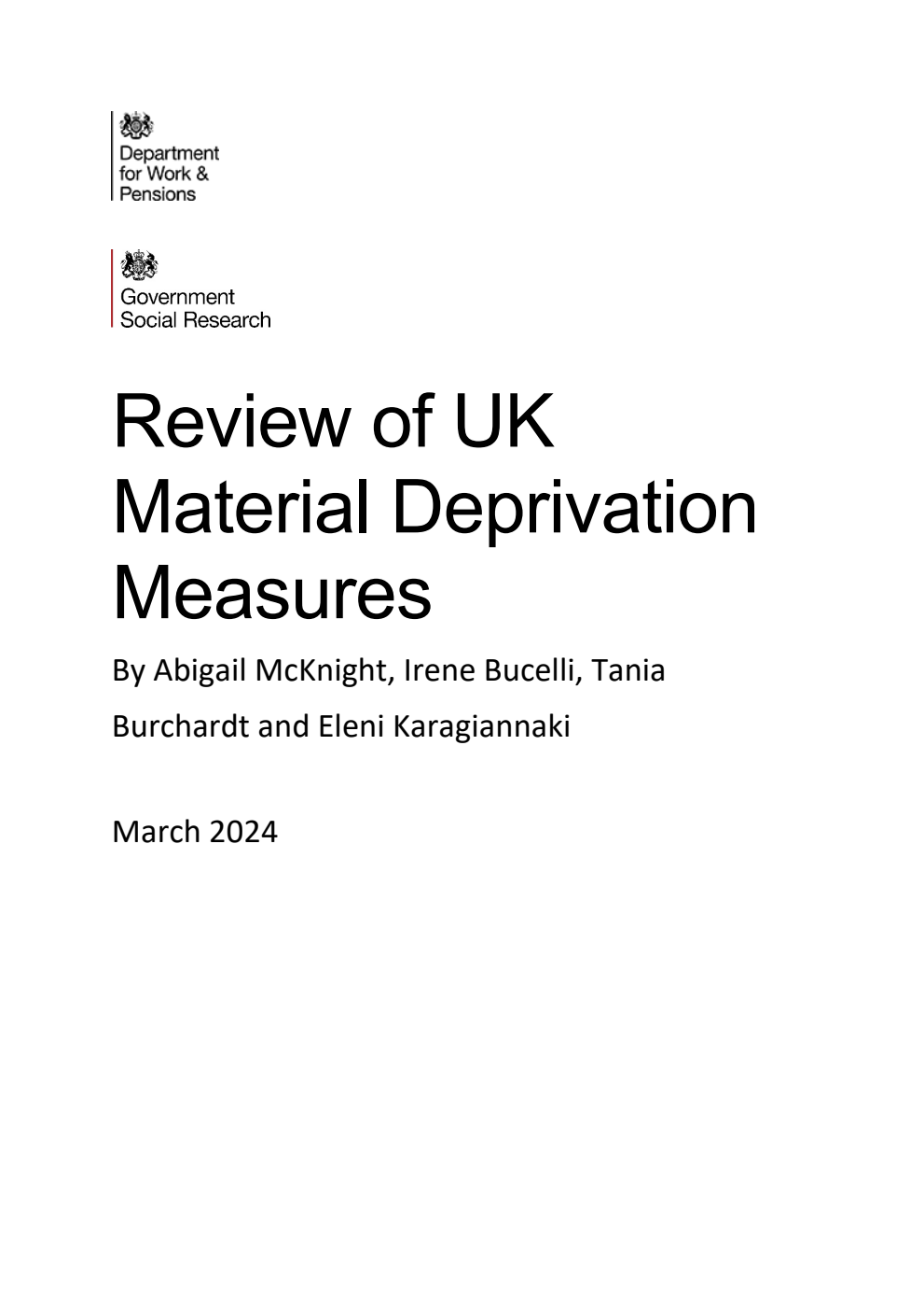 Review of UK Material Deprivation Measures