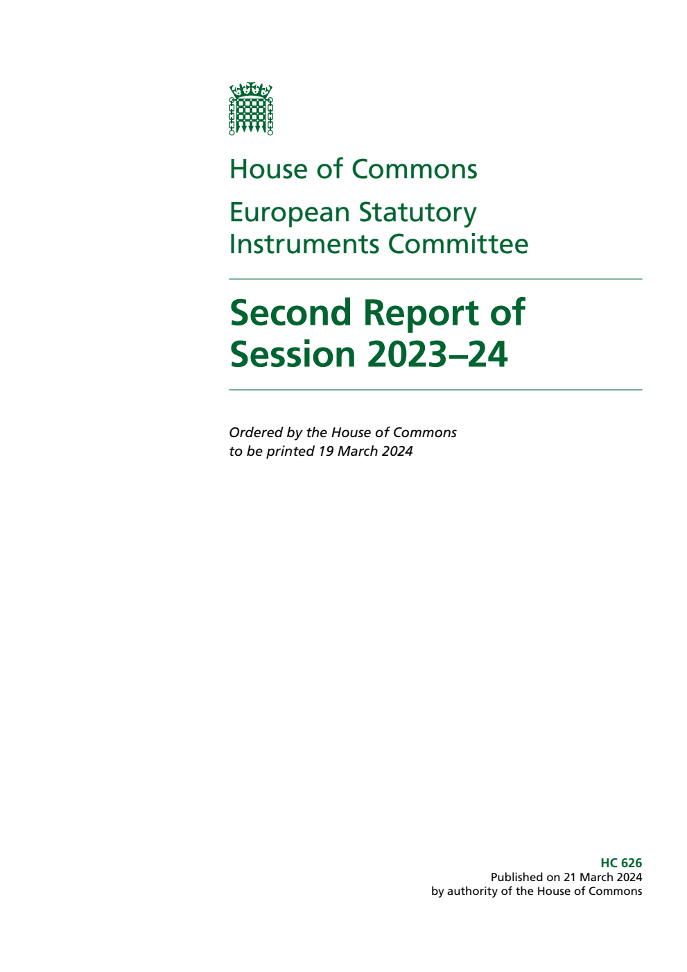 European Statutory Instruments Committee 2nd Report of Session 2023-24