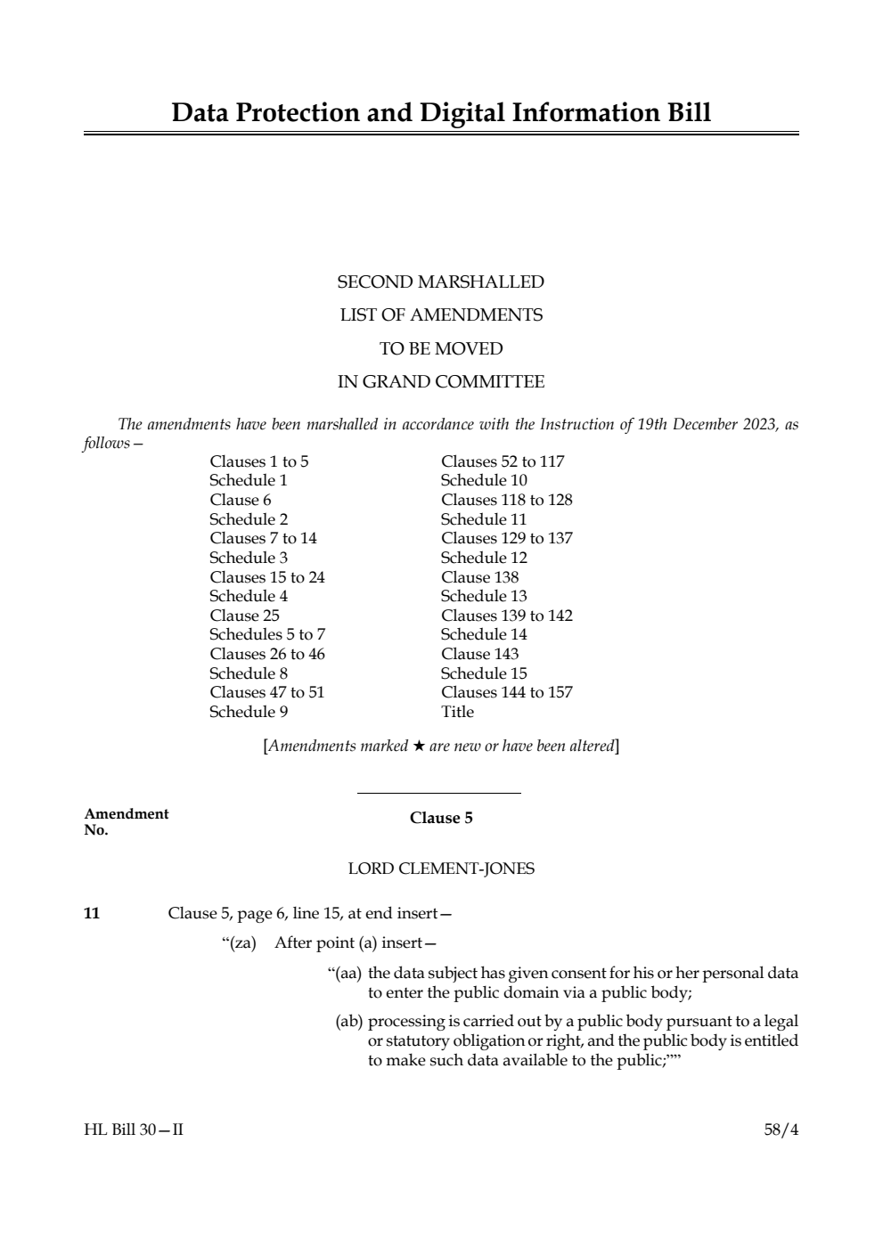 Data Protection and Digital Information Bill Second Marshalled List of amendments to be moved in Grand Committee