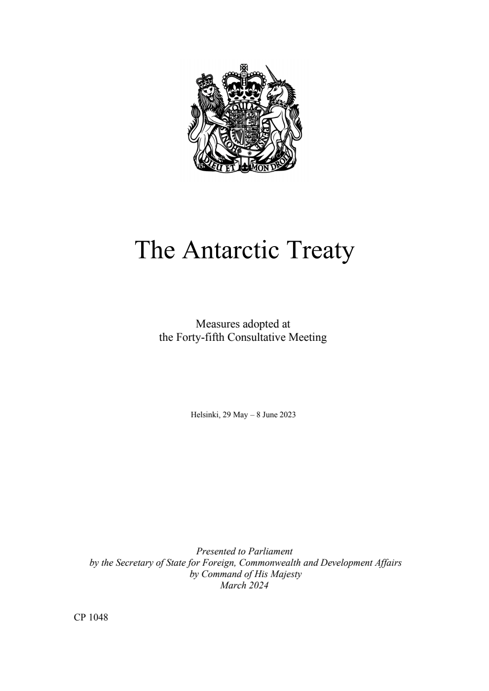 The Antarctic Treaty: Measures adopted at the Forty-fifth Consultative Meeting. Helsinki, 29 May – 8 June 2023