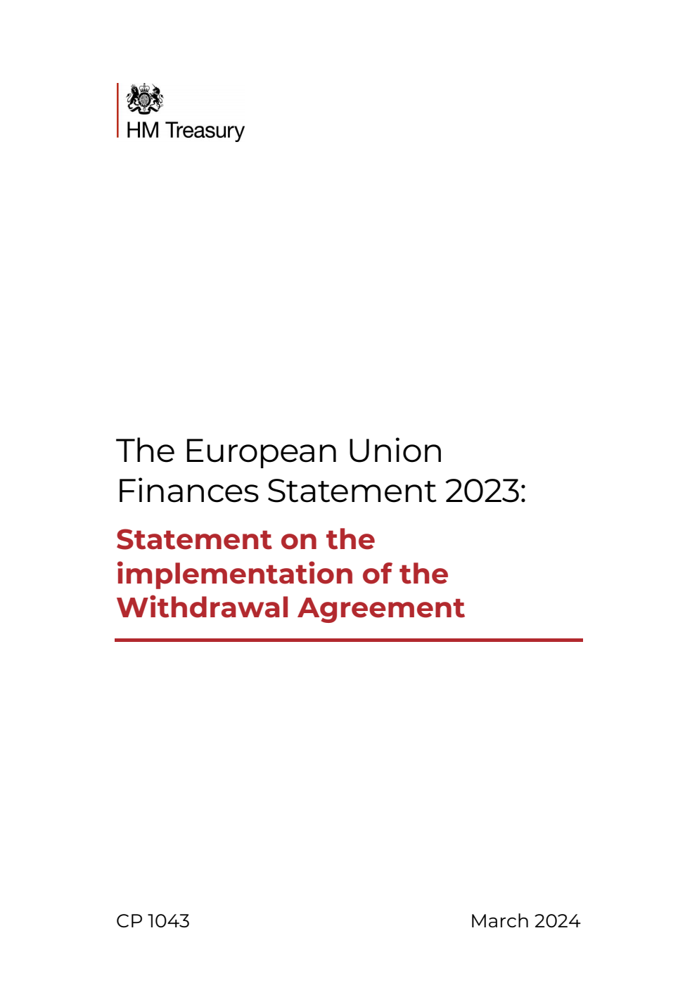 The European Union Finances Statement 2023: Statement on the implementation of the Withdrawal Agreement
