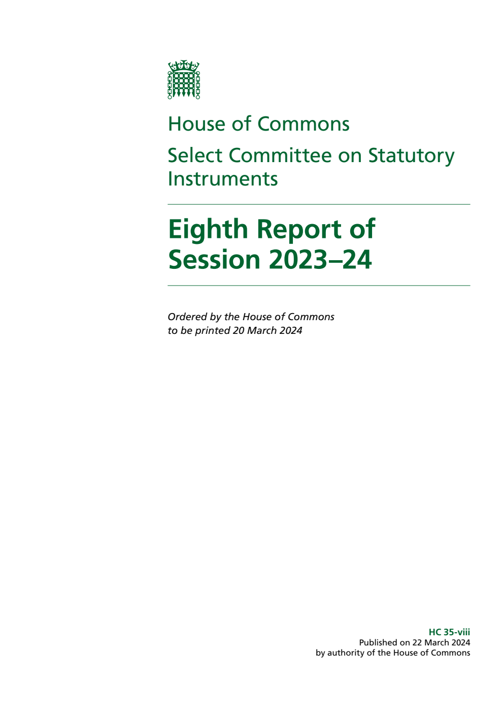 Statutory Instruments Committee 8th Report of Session 2023-24
