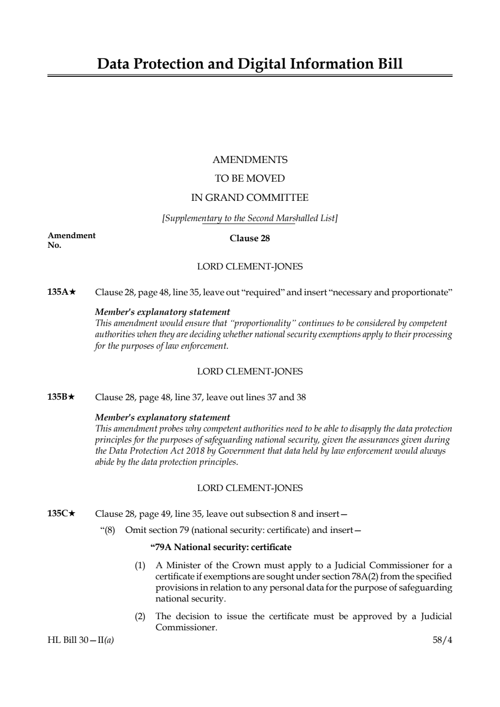 Data Protection and Digital Information Bill Amendments to be moved in Grand Committee [Supplementary to the Second Marshalled List]
