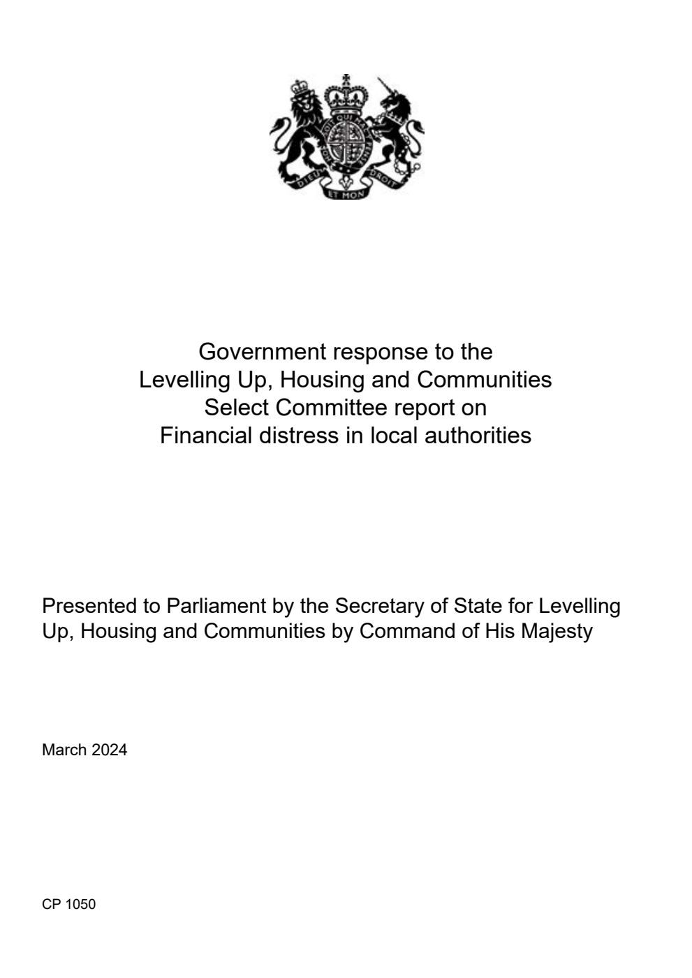 Government response to the Levelling Up, Housing and Communities Select Committee report on Financial distress in local authorities