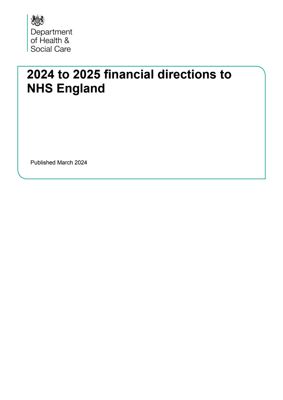 2024 to 2025 financial directions to NHS England