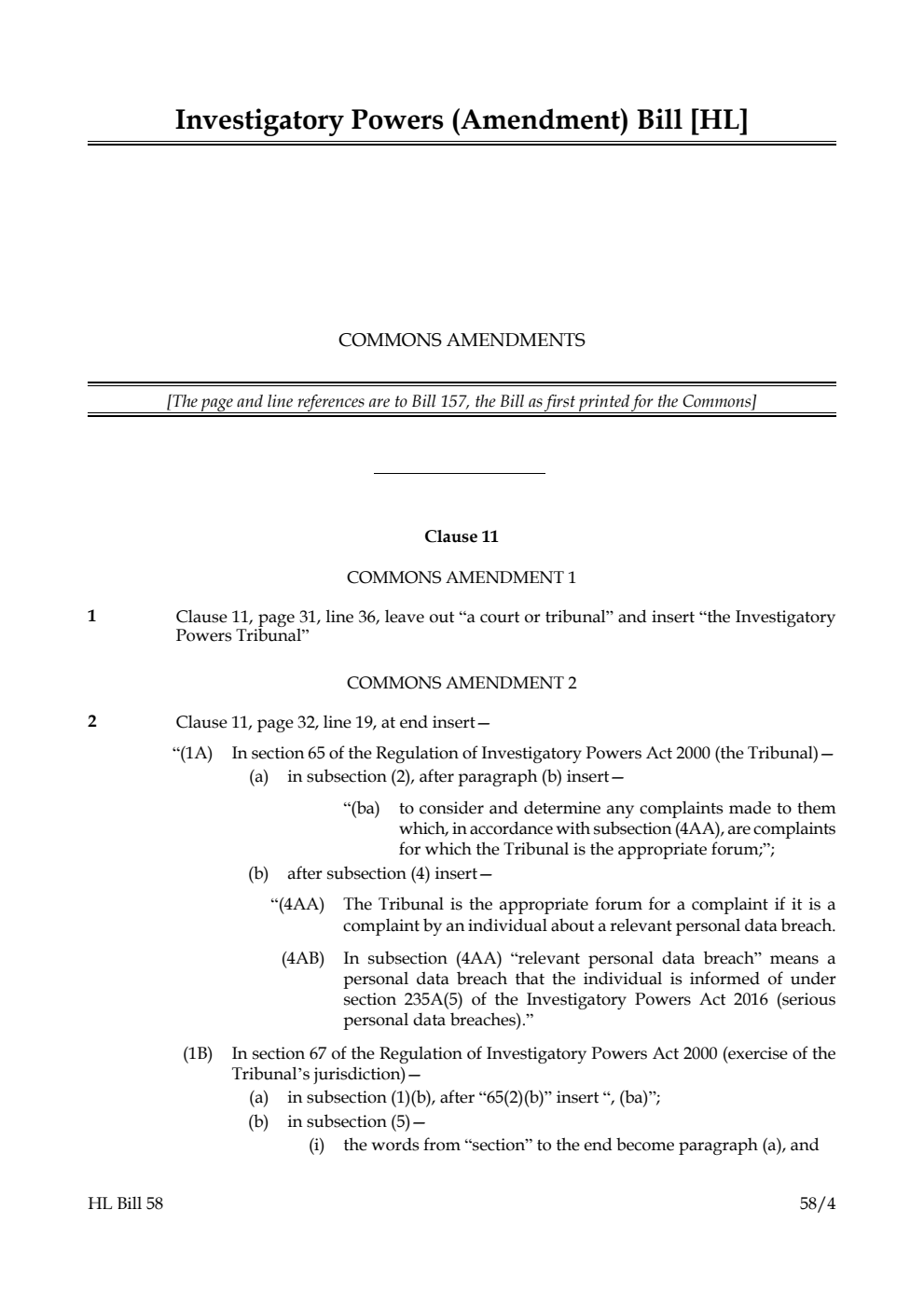 Investigatory Powers (Amendment) Bill Commons amendments