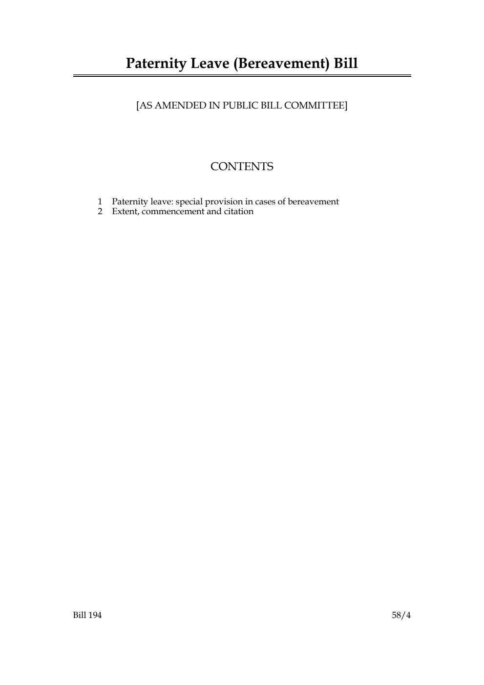 Paternity Leave (Bereavement) Bill [as amended in Public Bill Committee]