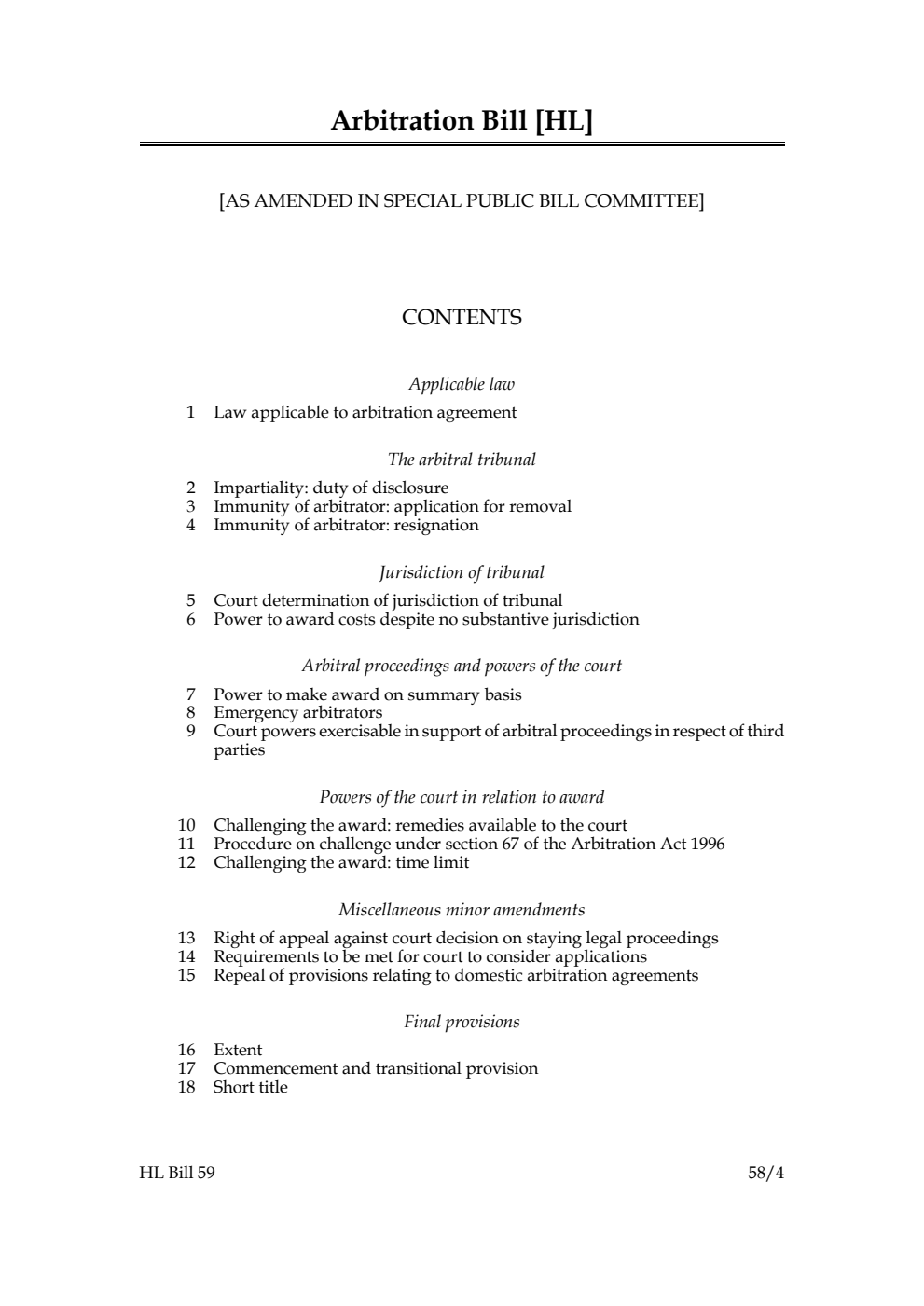 Arbitration Bill [as amended in Special Public Bill Committee]
