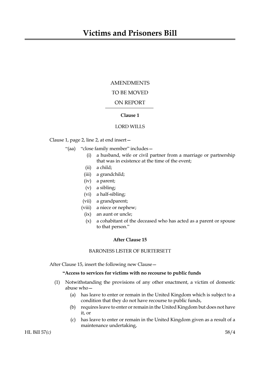 Victims and Prisoners Bill Amendments to be moved on report