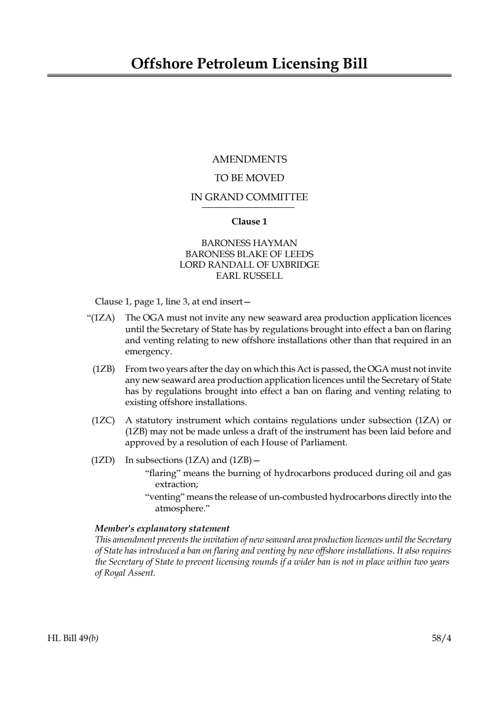 Offshore Petroleum Licensing Bill Amendments to be moved in Grand Committee