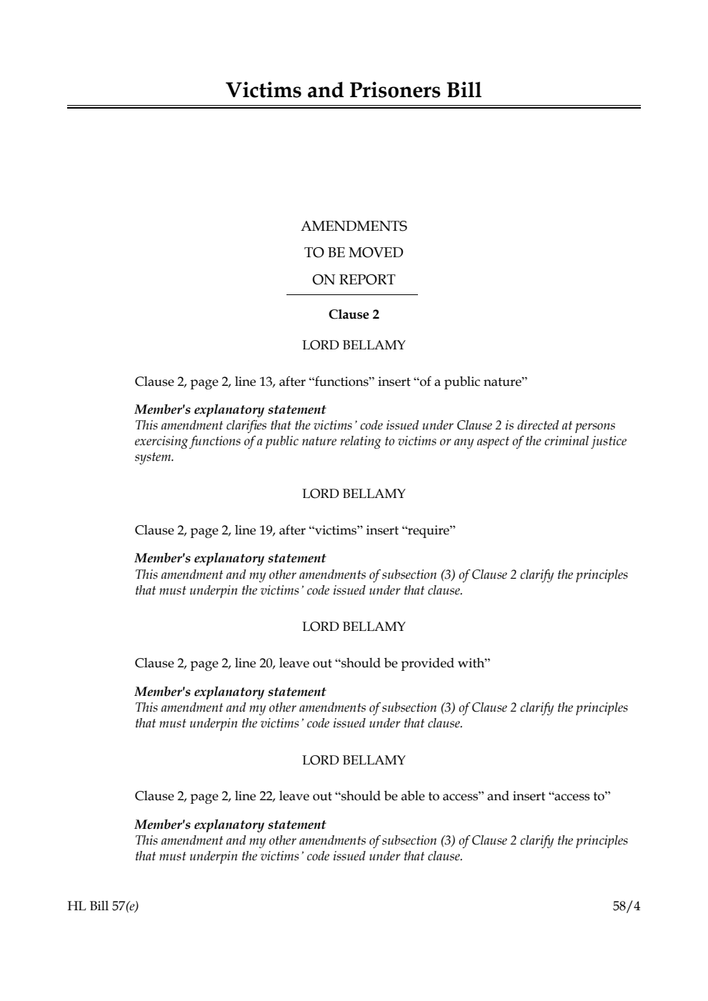 Victims and Prisoners Bill Amendments to be moved on report