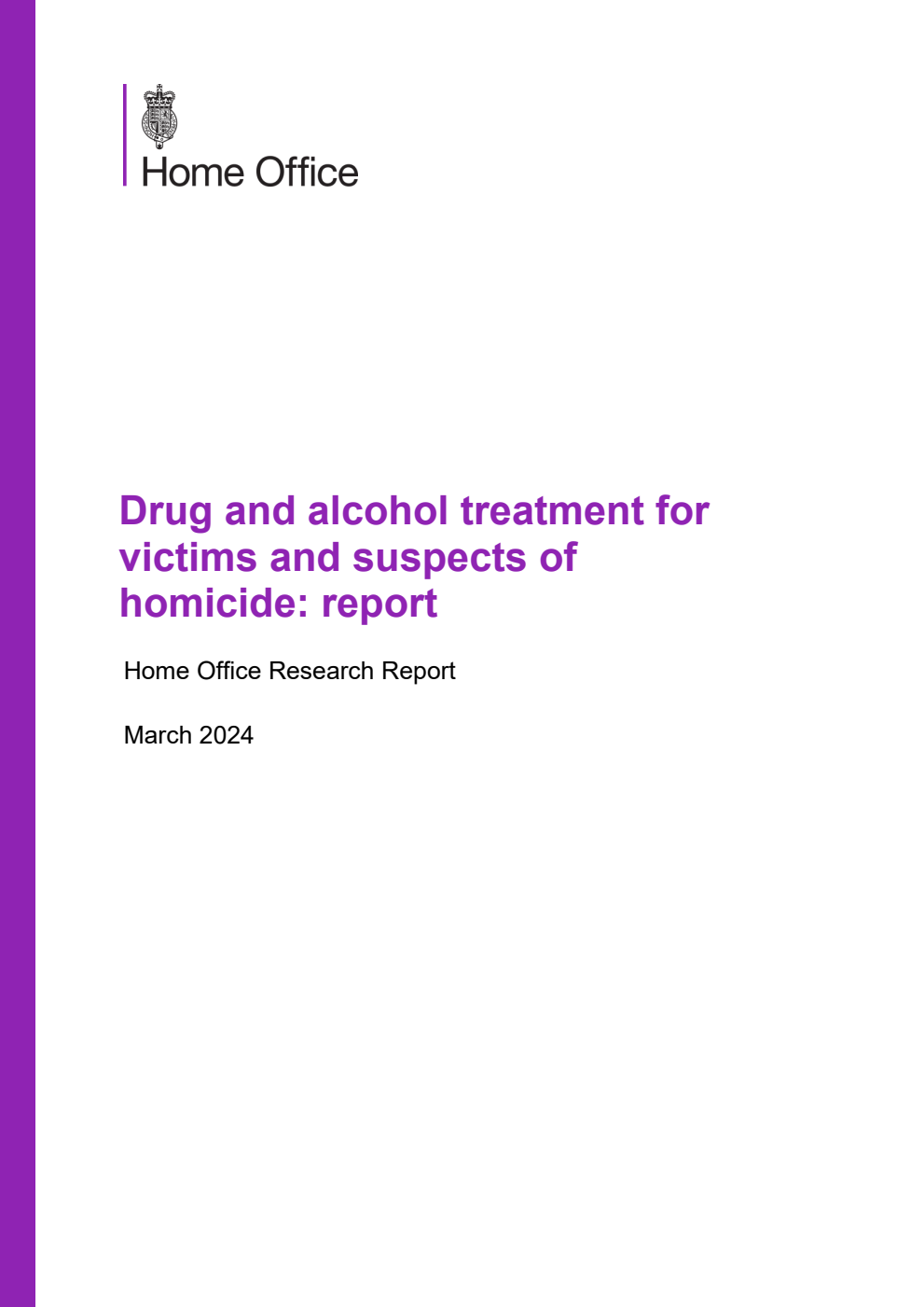 Home Office Research Report Drug and alcohol treatment for victims and suspects of homicide: report