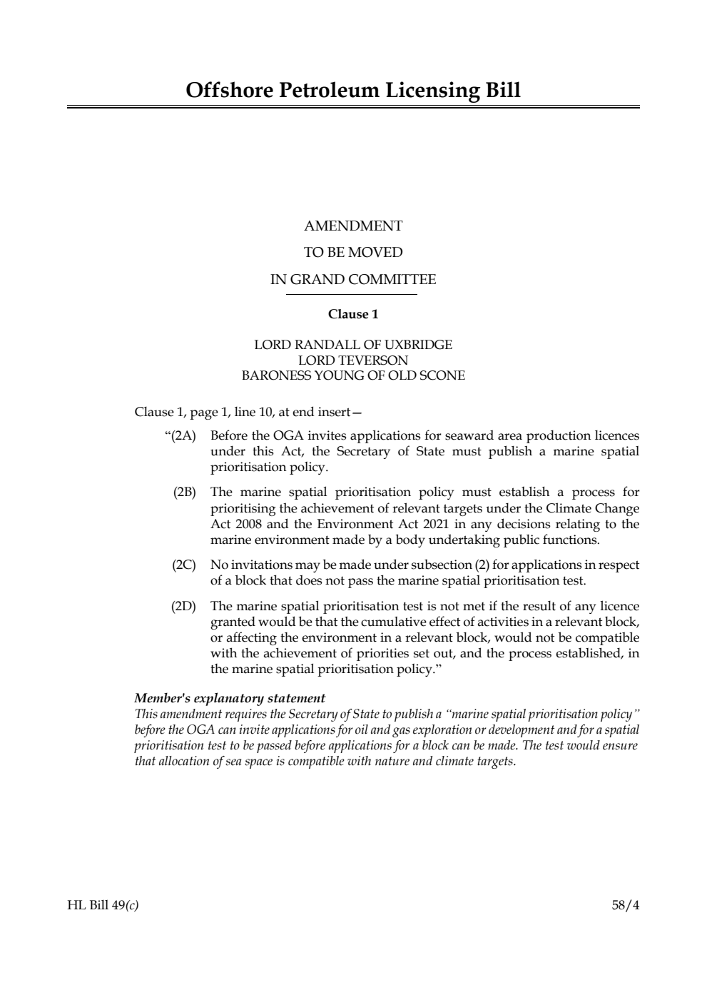 Offshore Petroleum Licensing Bill Amendment to be moved in Grand Committee