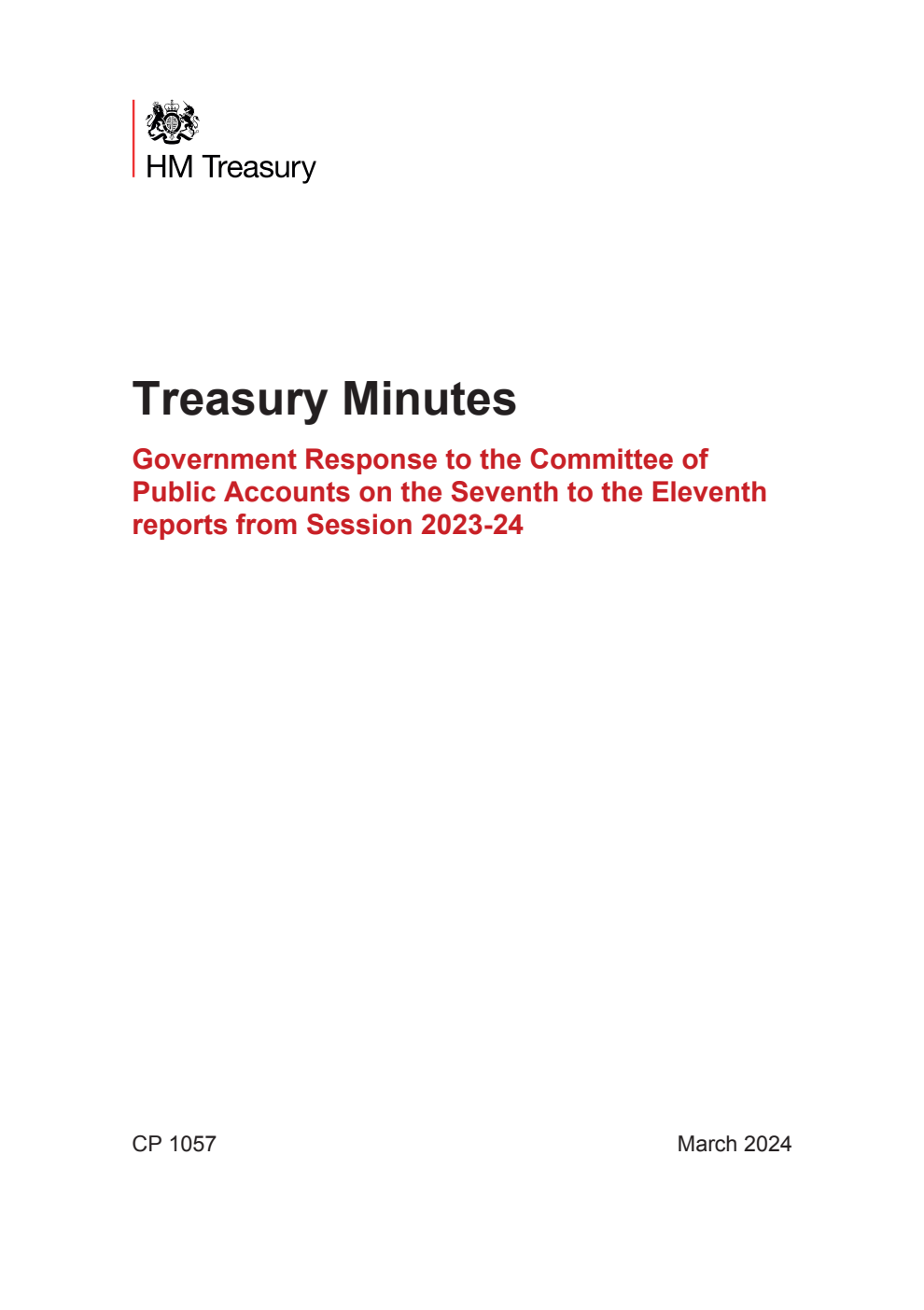 Treasury Minutes Government Response to the Committee of Public Accounts on the Seventh to the Eleventh reports from Session 2023-24