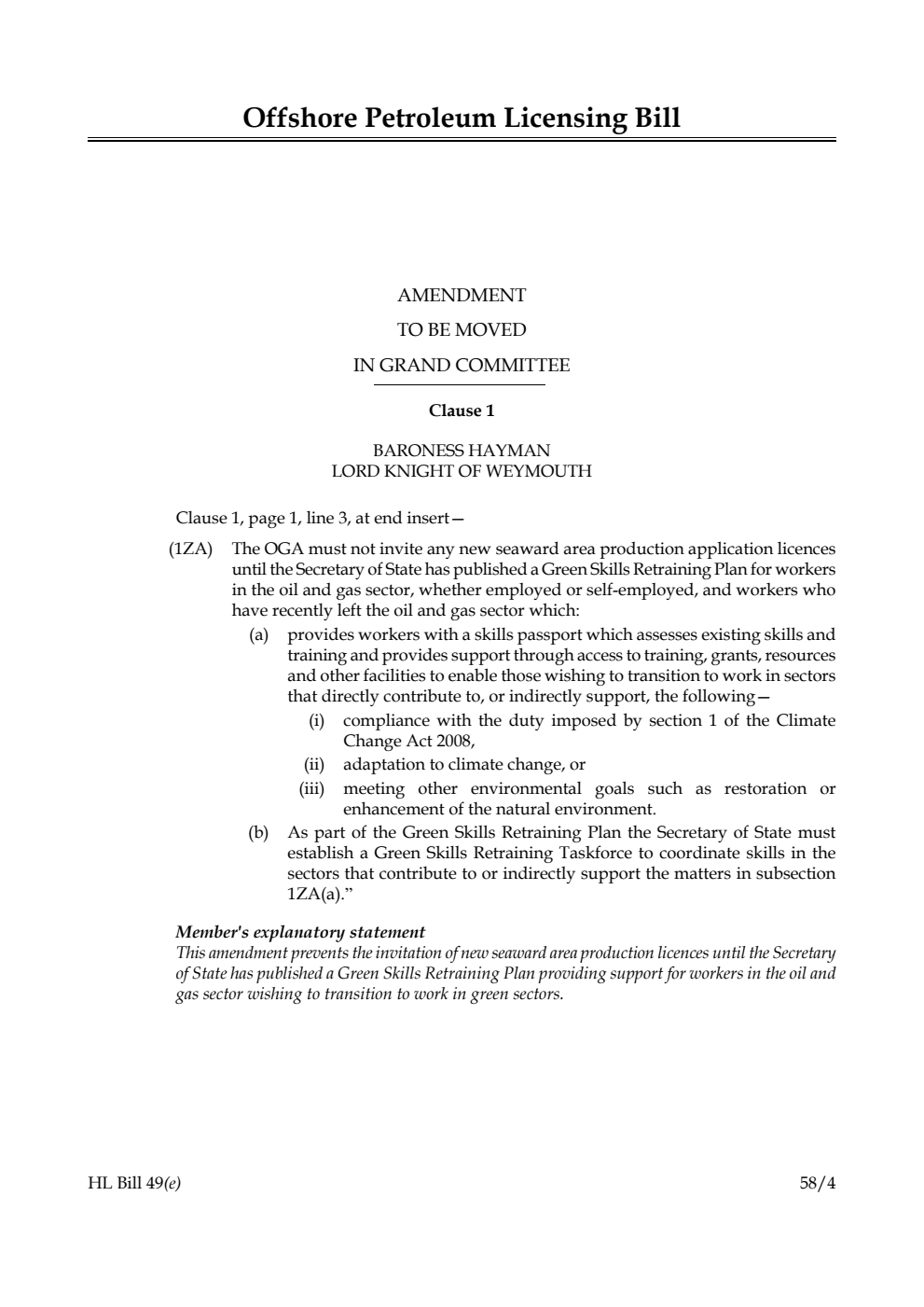 Offshore Petroleum Licensing Bill Amendment to be moved in Grand Committee